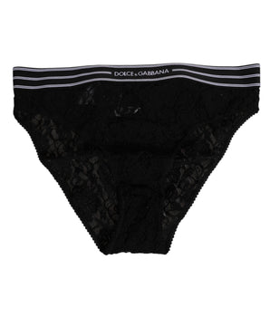 Dolce & Gabbana Black Lace Slip Brief Logo Waistband Underwear