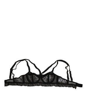 Dolce & Gabbana Black Floral Lace Nylon Balconcino Bra Underwear