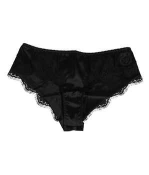 Dolce & Gabbana Black Silk Satin Floral Lace Panty Brief Underwear