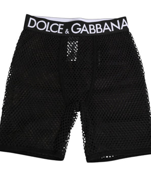 Dolce &amp; Gabbana Black Cotton Logo Shorts Midi Trouser Underwear