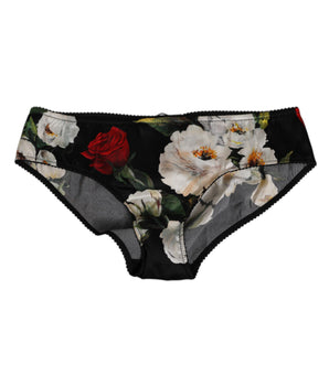 Dolce &amp; Gabbana Black Floral Print Mid-Waist Underwear