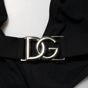 Dolce & Gabbana Black Nylon Deep V-Neck One Piece Swimwear