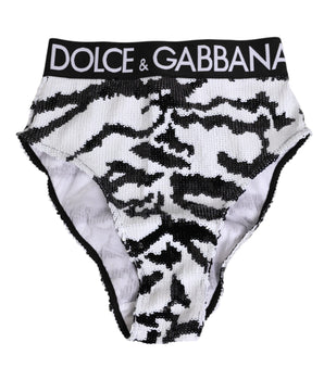 Dolce & Gabbana Black White Sequin High Waist Panty Underwear