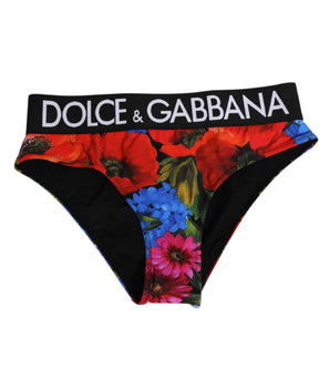 Dolce & Gabbana Black Floral Print High Waist Panty Underwear