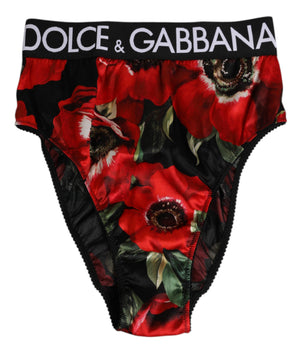 Dolce & Gabbana Black Floral Print High Waist Panty Underwear
