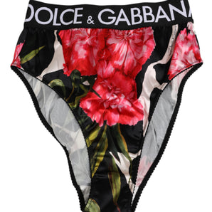 Dolce & Gabbana Black Floral Print High Waist Panty Underwear