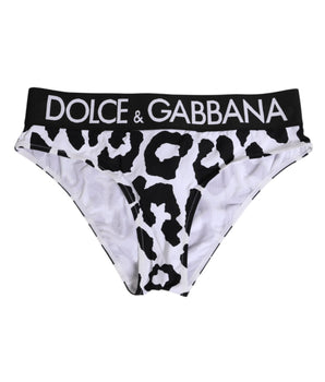 Dolce & Gabbana White Leopard Nylon High Waist Panty Underwear