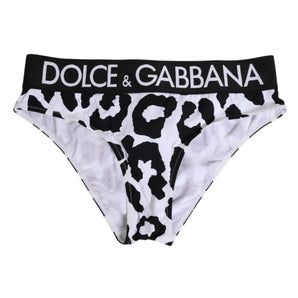 Dolce & Gabbana White Leopard Nylon High Waist Panty Underwear