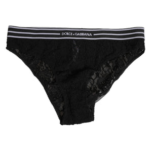 Dolce & Gabbana Black Lace Nylon High Waist Panty Underwear