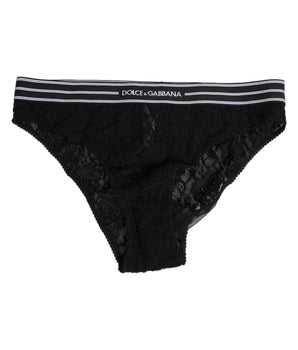 Dolce & Gabbana Black Lace Nylon High Waist Panty Underwear