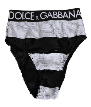 Dolce & Gabbana Black White Sequin High Waist Panty Underwear