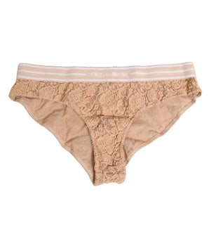 Dolce & Gabbana Beige Lace Nylon High Waist Panty Underwear