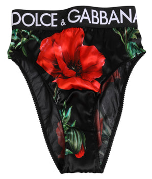 Dolce & Gabbana Black Floral Silk High Waist Panty Underwear