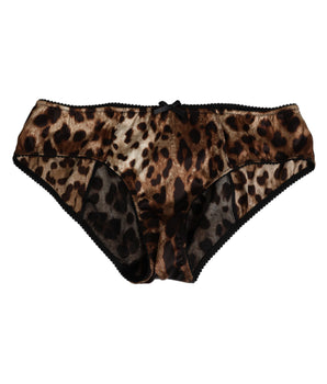 Dolce & Gabbana Brown Leopard Silk Mid Waist Panty Underwear