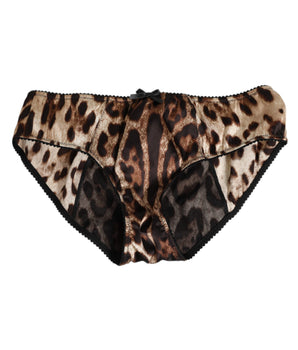 Dolce & Gabbana Brown Leopard Silk Mid Waist Panty Underwear