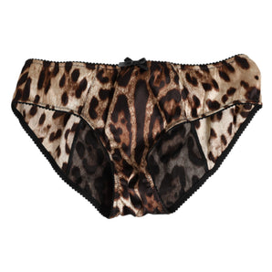 Dolce & Gabbana Brown Leopard Silk Mid Waist Panty Underwear