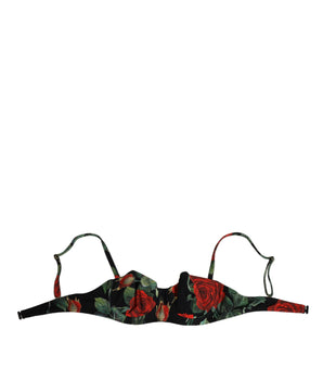 Dolce &amp; Gabbana Black Floral Nylon Padded Balconnet Bra Underwear