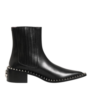 Dolce & Gabbana Black Leather Studded Men Short Boots Shoes