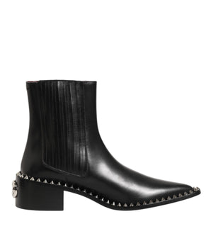 Dolce & Gabbana Black Leather Studded Men Short Boots Shoes