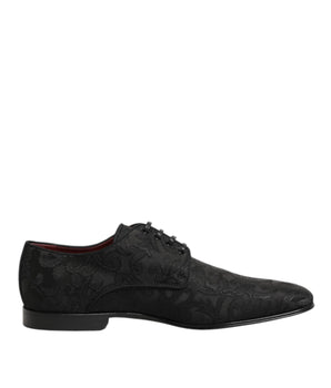Dolce & Gabbana Black Brocade Lace Up Derby Men Dress Shoes