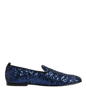 Dolce & Gabbana Blue Sequined Loafers Slippers Men Dress Shoes