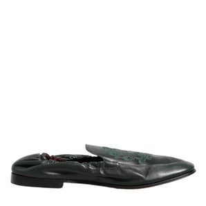 Dolce & Gabbana Green Leather Slip On Men Flat Loafers Shoes