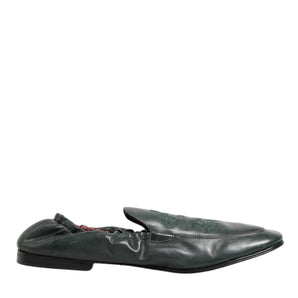 Dolce & Gabbana Green Leather Slip On Men Flat Loafers Shoes
