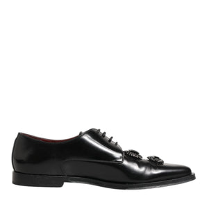 Dolce & Gabbana Black Leather Jeweled Crystals Derby Shoes