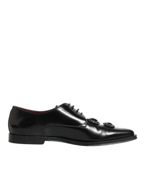 Dolce & Gabbana Black Leather Jeweled Crystals Derby Shoes