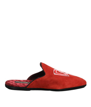Dolce & Gabbana Red Suede DG King Men House Slippers Shoes
