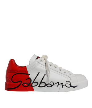 Dolce & Gabbana White Red Portofino Low Top Men Sneakers Shoes
