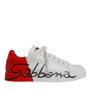 Dolce & Gabbana White Red Portofino Low Top Men Sneakers Shoes