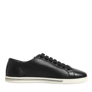 Dolce & Gabbana Black Leather Lace Up Low Top Sneakers Shoes