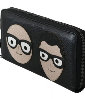 Dolce &amp; Gabbana Black Leather #DGFAMILY Zipper Continental Mens Wallet
