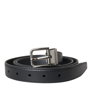 Dolce & Gabbana Black Leather Silver Metal Buckle Men Belt