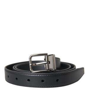 Dolce & Gabbana Black Leather Silver Metal Buckle Men Belt