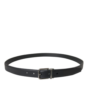Dolce & Gabbana Black Leather Silver Metal Buckle Men Belt