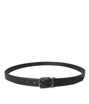 Dolce & Gabbana Black Leather Silver Metal Buckle Men Belt