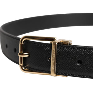 Dolce & Gabbana Black Calfskin Leather Gold Metal Buckle Belt