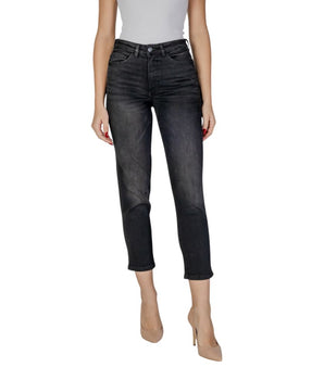 ICHI Black Cotton Mom Jeans