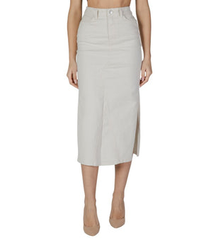 Vila Clothes Cream Cotton Long Skirt