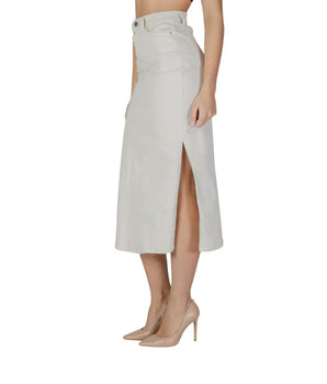 Vila Clothes Cream Cotton Long Skirt