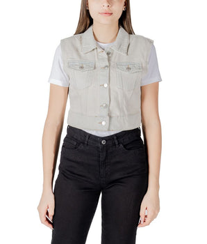 Only Light Blue Cotton Sleveless Jacket