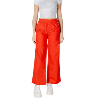 Only Red Cotton Casual Pants