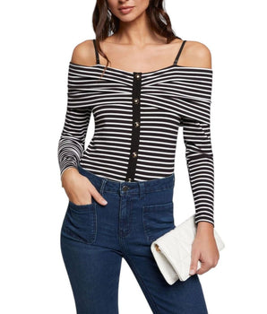 Morgan De Toi Black And White Viscose Long Sleeve T-Shirt