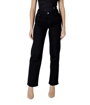 ICHI Black Cotton Relaxed Fit Jeans