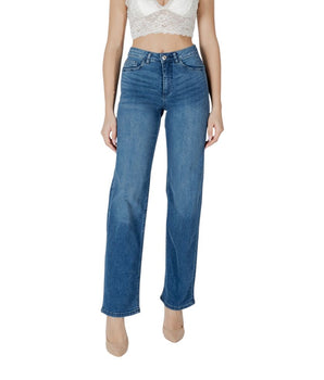 ICHI Blue Cotton Relaxed Fit Jeans