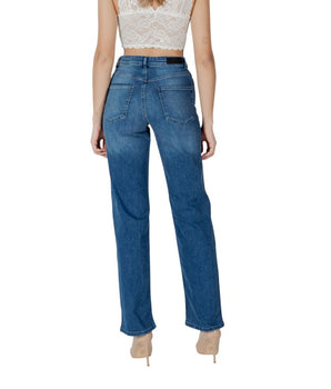ICHI Blue Cotton Relaxed Fit Jeans