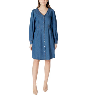 ICHI Blue Cotton Short Dress