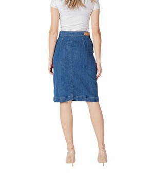 ICHI Blue Cotton Long Skirt
